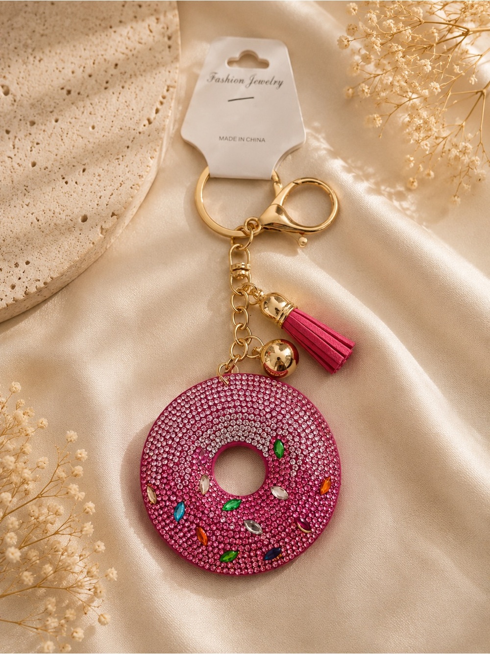 Pink doughnut, keychain/bat charm